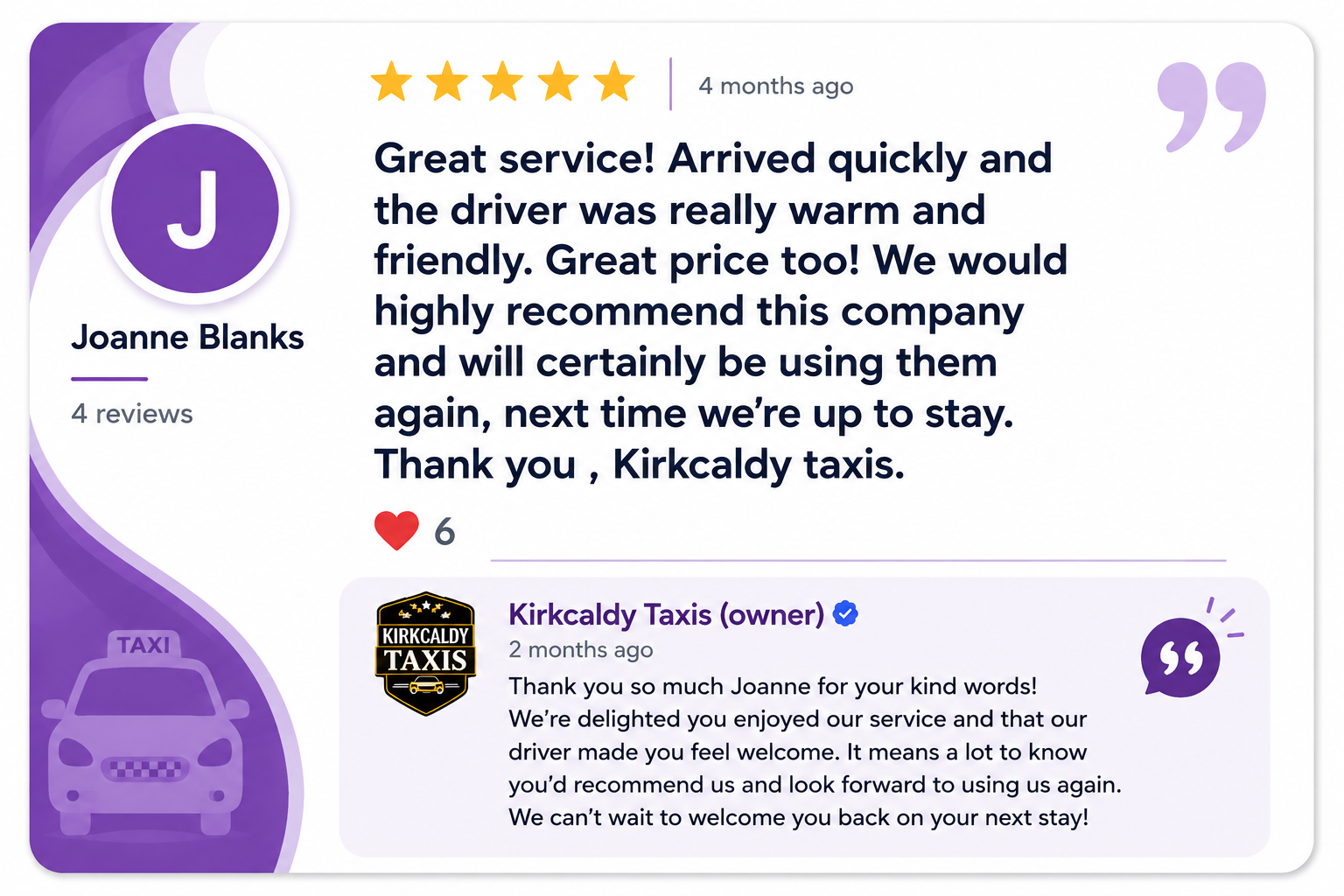 Professional Kirkcaldy taxi and private hire service